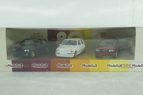 Set 3x Youngtimer Renault Clio Williams/Renault Supercinq GT Turbo/Peugeot 205 GTi, 479992, Norev 1:43