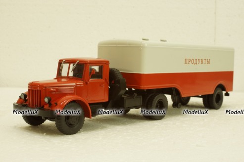 Маз-200В с п/прицепом Маз-5217, красный/серый, АвтоИстория 1:43