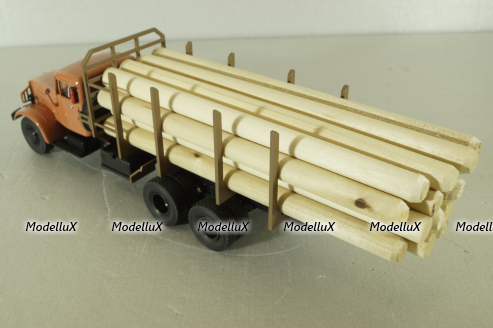 Краз-219Б лесовоз, оранжевый, с бревнами Modellux 1:43