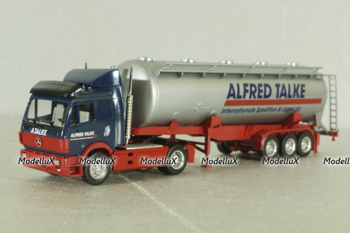 Mercedes SK 1735 LS tractor with semi-trailer tank "Alfred Talke" 1992, blue/silver, 141581, Herpa 1:87 