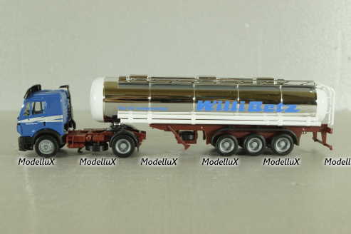Mercedes SK 1850 LS tractor with semi-trailer tank "Willi Betz" 1994, blue/chrome, 826110, Herpa 1:87