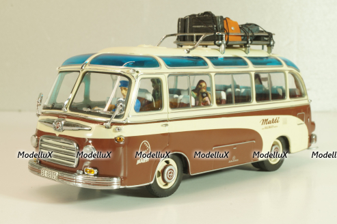Setra S6 bus Marti 1955, with 4 figuren, brown/cream, 02824, Schuco 1:43