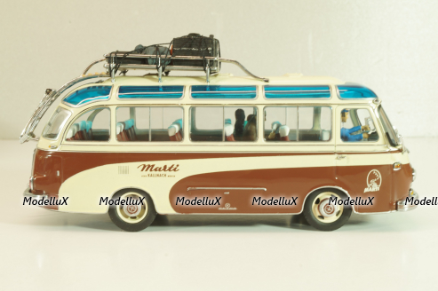 Setra S6 bus Marti 1955, with 4 figuren, brown/cream, 02824, Schuco 1:43