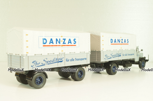 Bussing 8000 truck with trailer "Danzas" 1950 #2, grey, 06253, Schuco 1:43