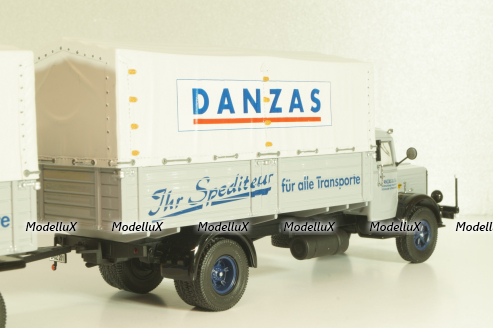 Bussing 8000 truck with trailer "Danzas" 1950 #2, grey, 06253, Schuco 1:43