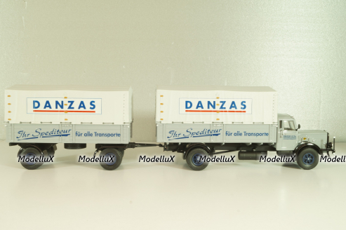 Bussing 8000 truck with trailer "Danzas" 1950 #2, grey, 06253, Schuco 1:43