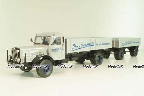 Bussing 8000 truck with trailer "Danzas" 1950 #2, grey, 06253, Schuco 1:43
