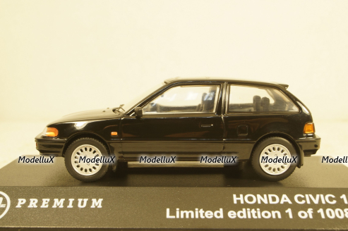 Honda Civic 1987 black, T9P-10004, Triple 9 1:43