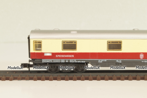 Вагон ресторан, (number 51 80 19-50 171-2), 4-х осный, DRG, Epoche IV (1970–1985) с освещением, белый/красный, 0384, Arnold 1:160 (N)