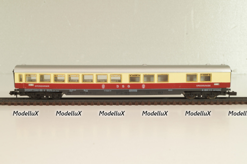 Вагон ресторан, (number 51 80 19-50 171-2), 4-х осный, DRG, Epoche IV (1970–1985) с освещением, белый/красный, 0384, Arnold 1:160 (N)