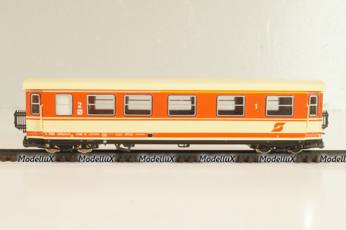 Вагон пассажирский, 1-2-й класс тип AB4ipho/s (# 2100) 2-х осный, ÖBB, Epoche IV (1965 - 1990), оранжевый/бежевый, 34000, Roco 1:87 H0