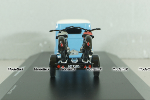DKW Schnellaster Typ 30  with trailer and 2 motorrad 1955, blue, 450745600, Schuco 1:43