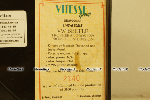 Volkswagen Beetle Trophee Andros #42B 1999, blue, Thevenod/Morel, SKM99083, Skid 1:43