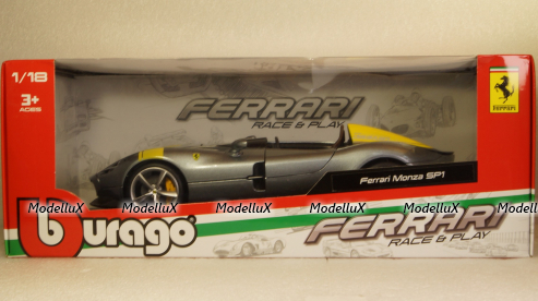 Ferrari Monza SP1 2019 metallic gray/decor, 16013GR, Burago 1:18
