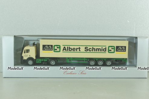 Mercedes SK 1735 LS tractor with semi-trailer "Albert Schmid" 1992, beige, 22973, Herpa 1:87