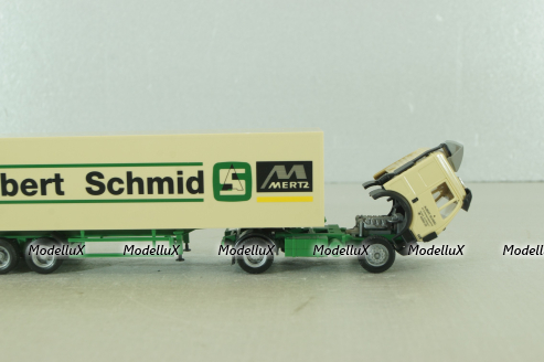 Mercedes SK 1735 LS tractor with semi-trailer "Albert Schmid" 1992, beige, 22973, Herpa 1:87