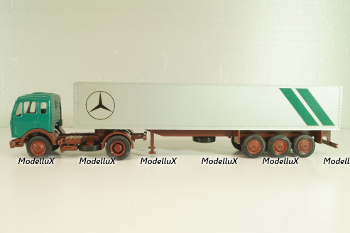 Mercedes-Benz 1632 S tractor with semi trailer "Mercedes" green/silver,  556, NZG 1:50