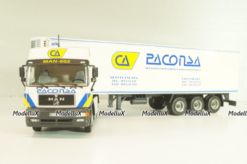Man 19.502 truck with semi-trailer "Paconsa" 1991 white, Camiones y Autobuses #77, Altaya 1:43