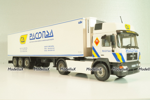 Man 19.502 truck with semi-trailer "Paconsa" 1991 white, Camiones y Autobuses #77, Altaya 1:43