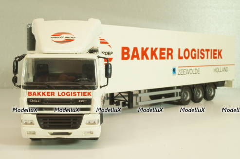 DAF 85 CF tractor with semi trailer "Bakker Logistiek" 2004, white, 53537, Tekno 1:50