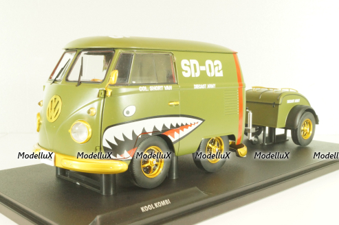 Volkswagen T1 Short, Kool Combi, Army Fighter wth trailer 2023, Green, S1810901, Solido 1:18