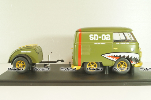 Volkswagen T1 Short, Kool Combi, Army Fighter wth trailer 2023, Green, S1810901, Solido 1:18